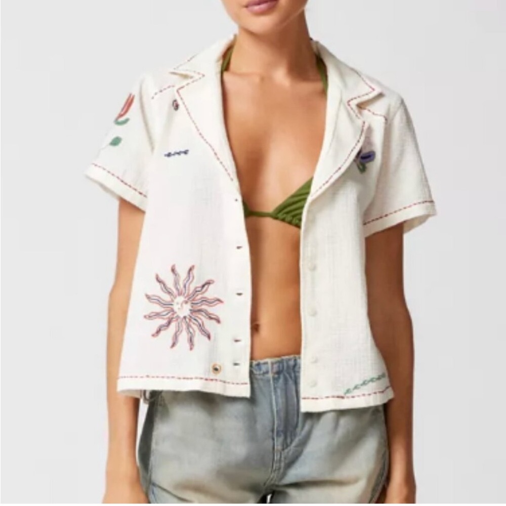 Urban Outfitters Bowie Sunshine Embroidered Button Down Shirt